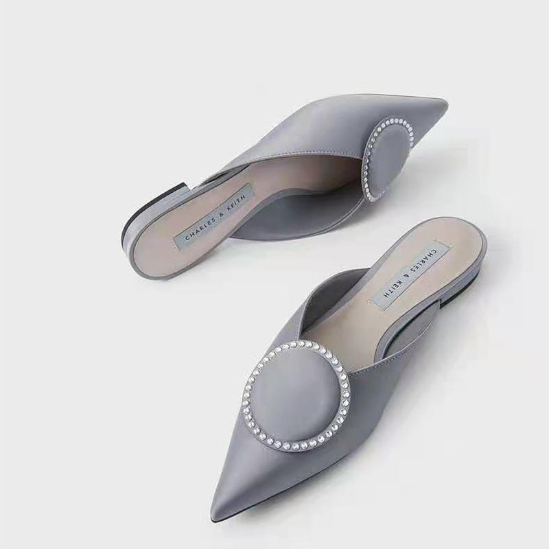 Women's Rhinestone Silk Flat Mules