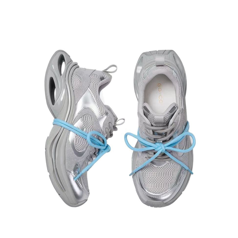 Women's Chunky Breathable Silver Sneakers