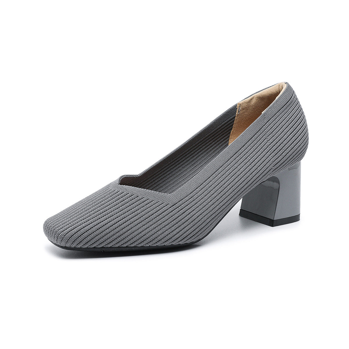 Women's Square Toe Chunky Heel Pumps