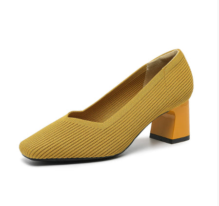 Women's Square Toe Chunky Heel Pumps