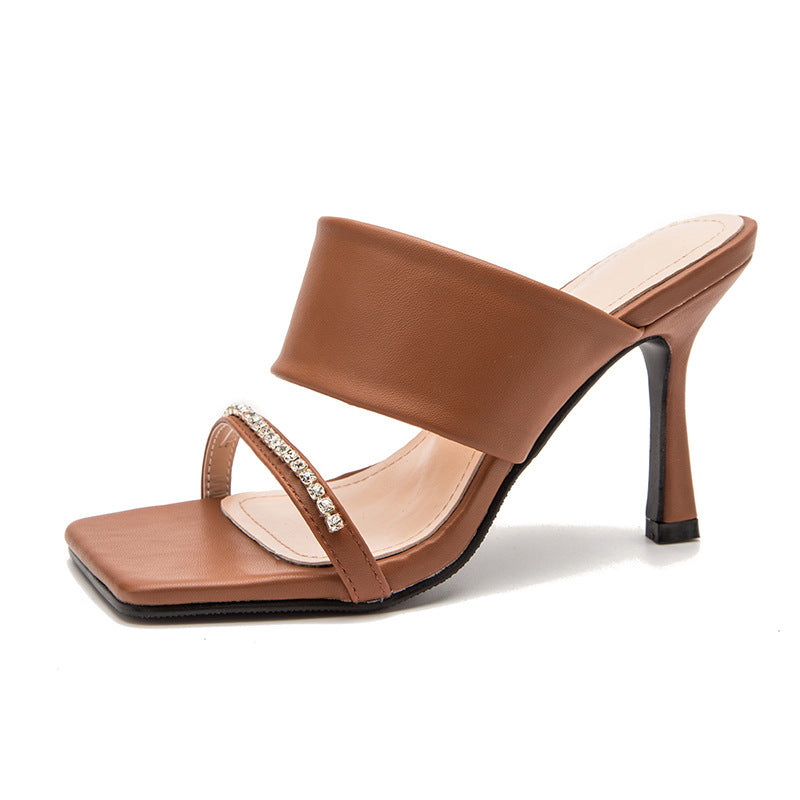 Women's Rhinestone Square Toe Stiletto Sandals
