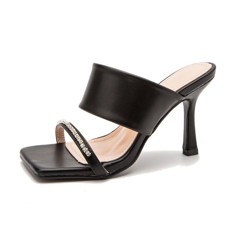 Women's Rhinestone Square Toe Stiletto Sandals