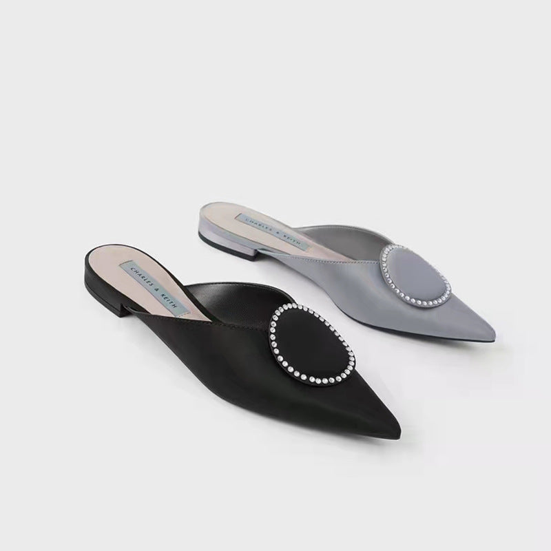 Women's Rhinestone Silk Flat Mules