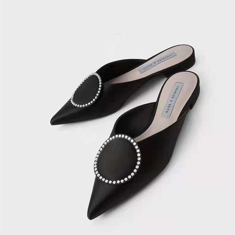 Women's Rhinestone Silk Flat Mules