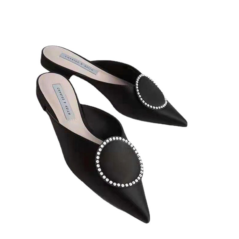 Women's Rhinestone Silk Flat Mules