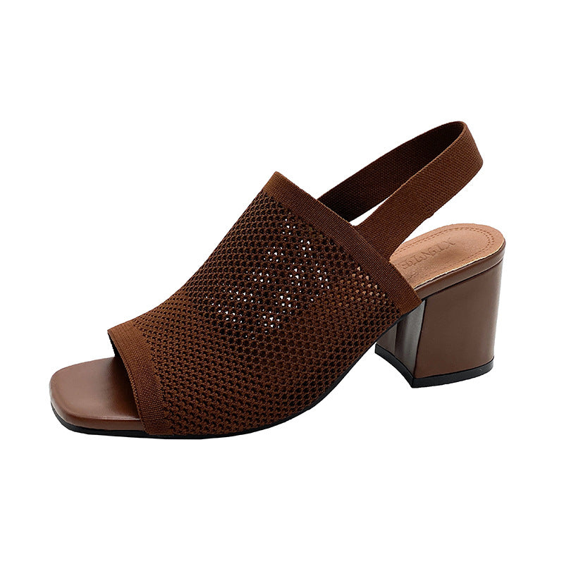 Women's Woven Mesh Chunky Heel Sandals