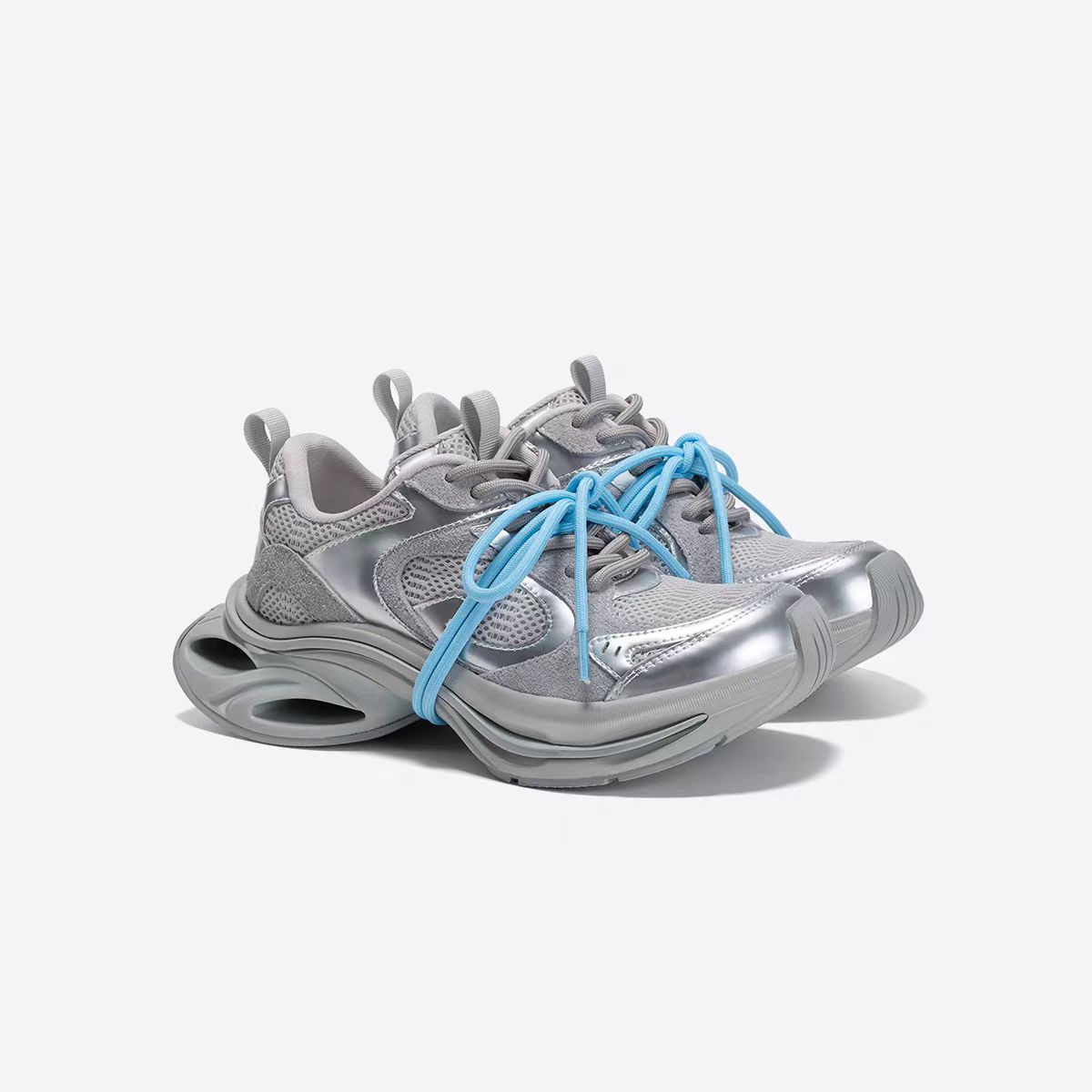 Women's Chunky Breathable Silver Sneakers