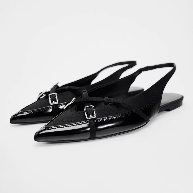 Women's Black Cross-Strap Flat Sandals
