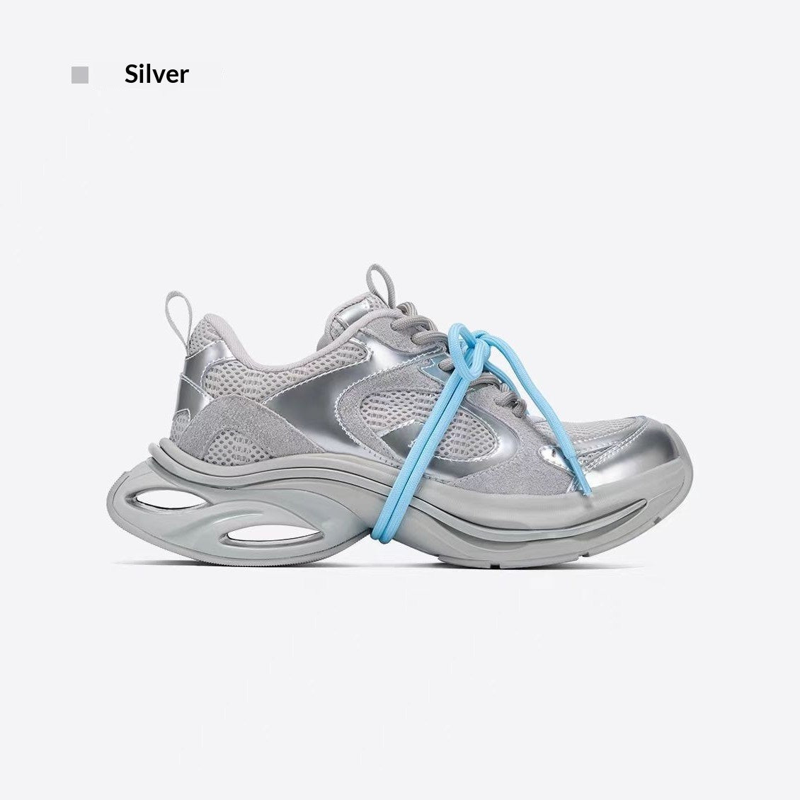 Women's Chunky Breathable Silver Sneakers