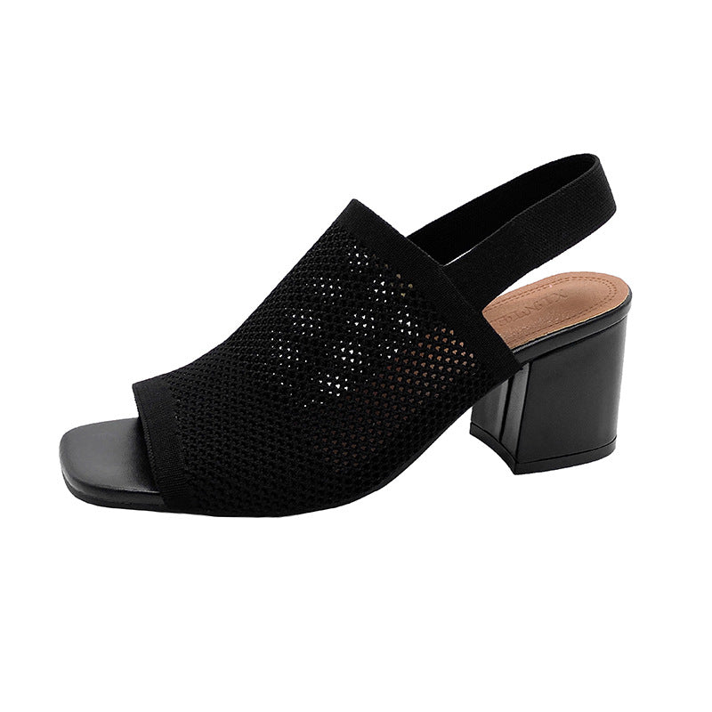 Women's Woven Mesh Chunky Heel Sandals