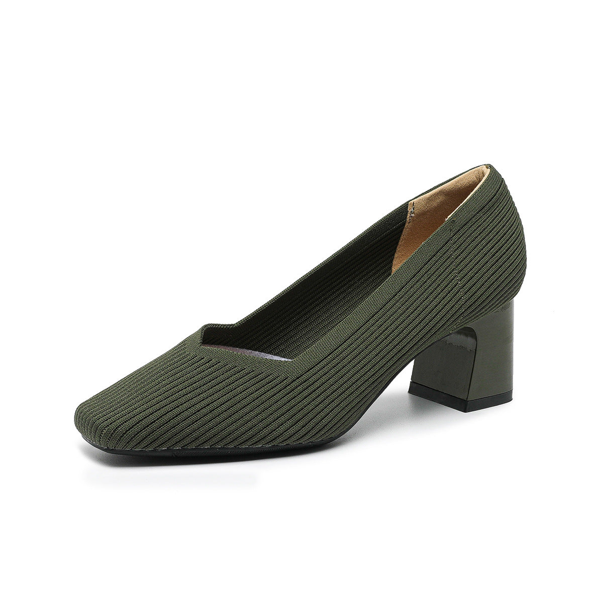 Women's Square Toe Chunky Heel Pumps