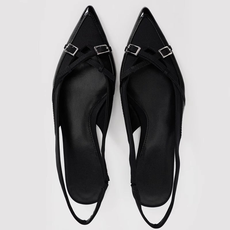 Women's Black Cross-Strap Flat Sandals