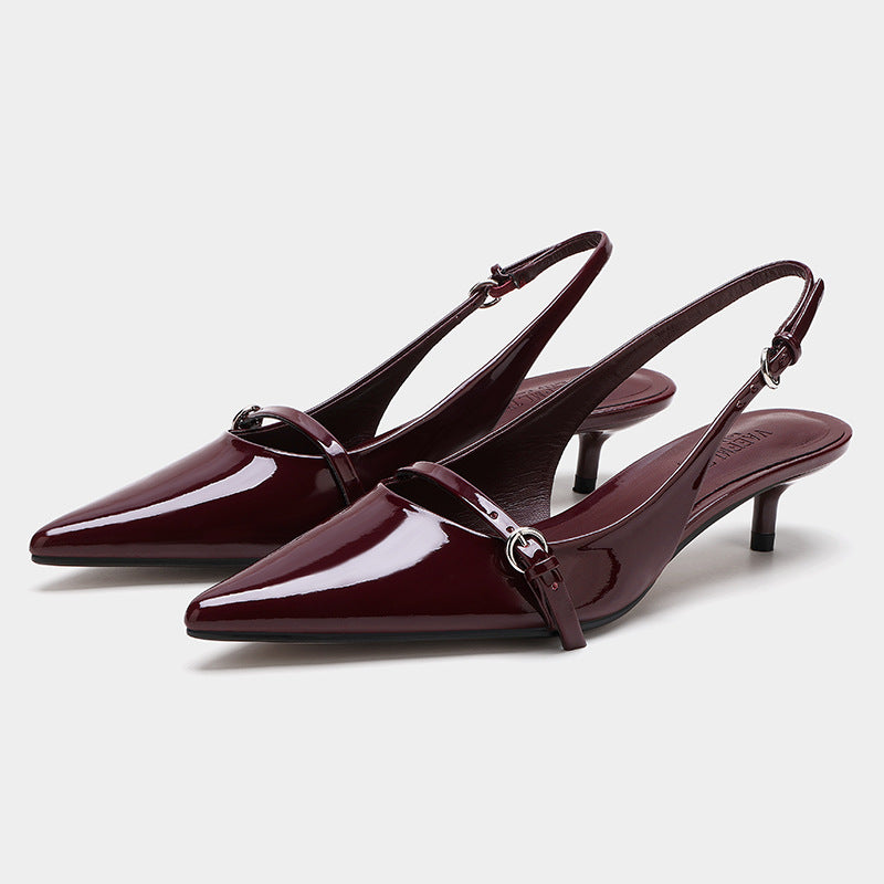 Women's Wine Red Pointed Toe Slingback Mules