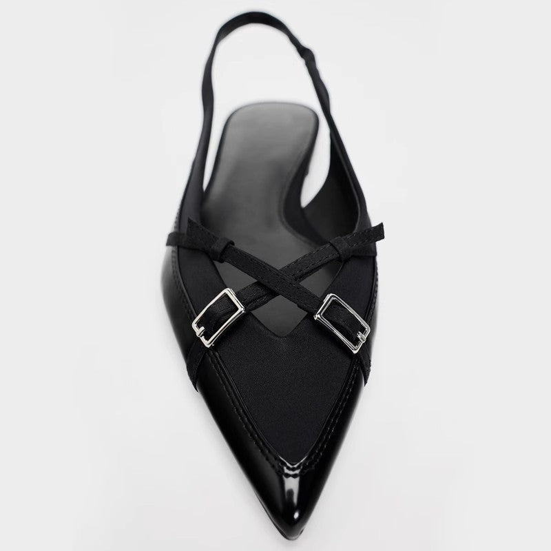 Women's Black Cross-Strap Flat Sandals